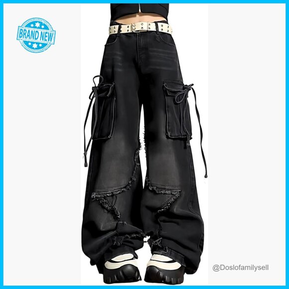Pants - Baggy Cargo Pants Y2K Streetwear Classic Straight Leg Low Rise Jeans